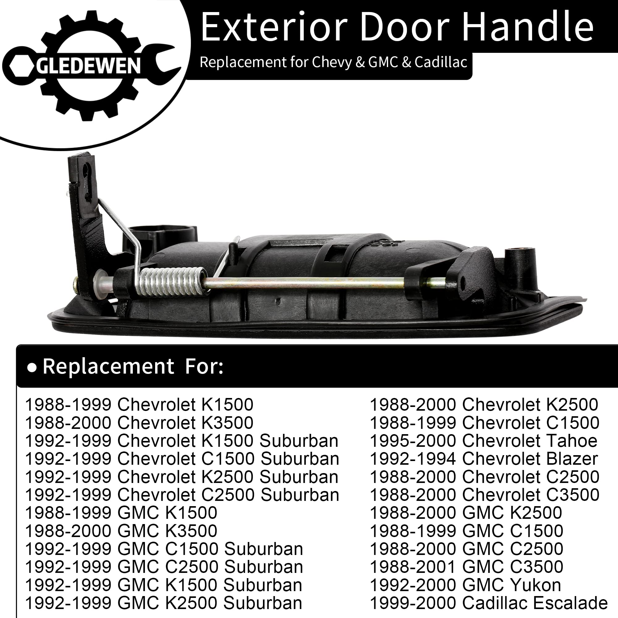 Exterior Door Handle, Front Right Passenger Side, Metal Lever Plastic Bezel, Compatible With 1988-2001 Chevy Gmc K1500 K2500 K3500, C1500 C2500 C3500 Suburban, Tahoe, Yukon, Cadillac 15742230, 77073